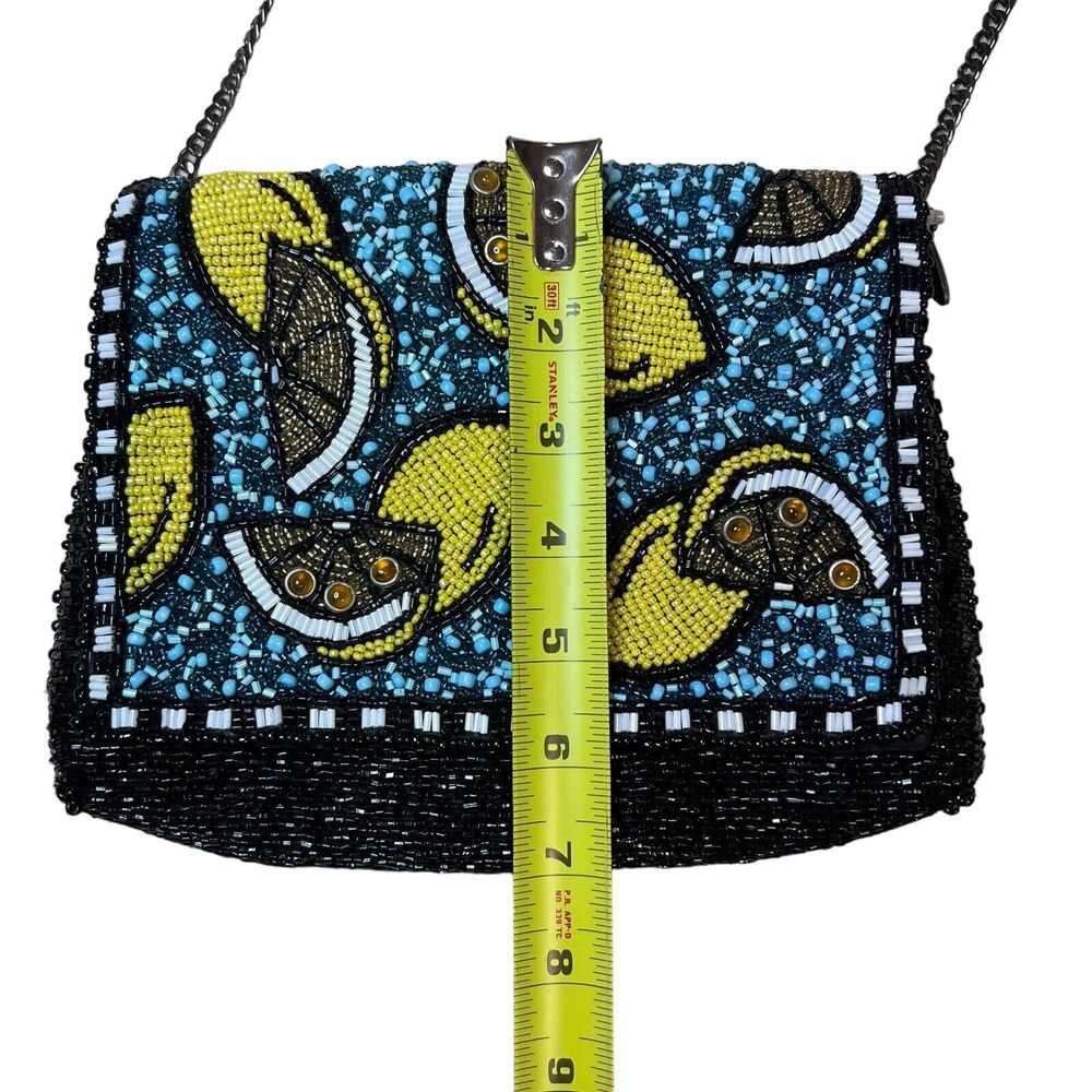 Mary Frances Beaded Crossbody Handbag Purse Lemons Fruit Sparkle Chain Strap - Picture 11 of 15